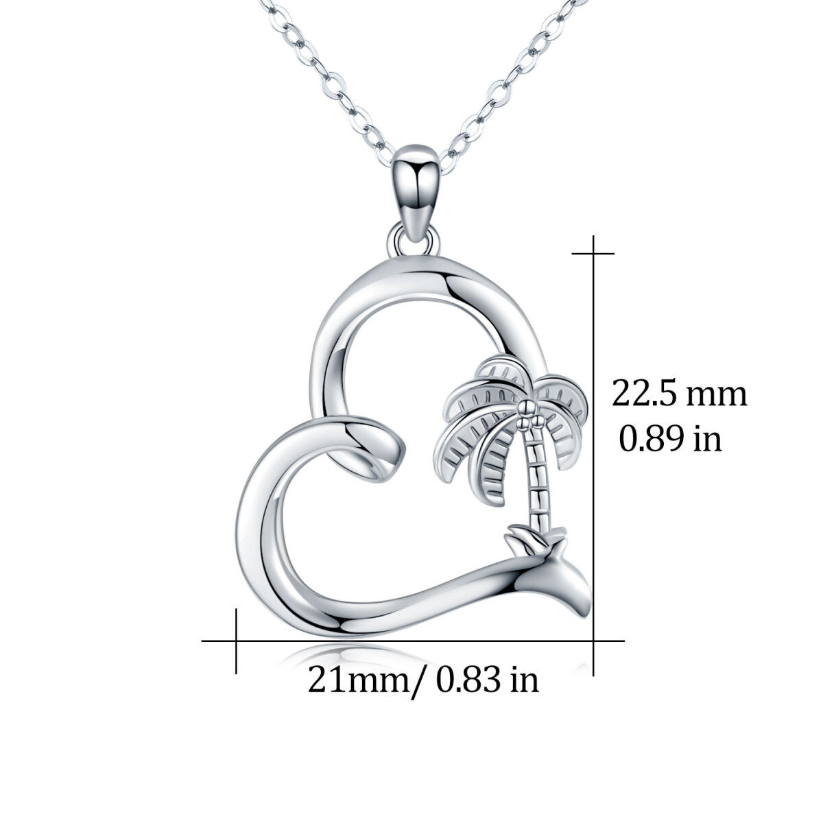 Sterling Silver Palm Tree & Heart Pendant Necklace-5