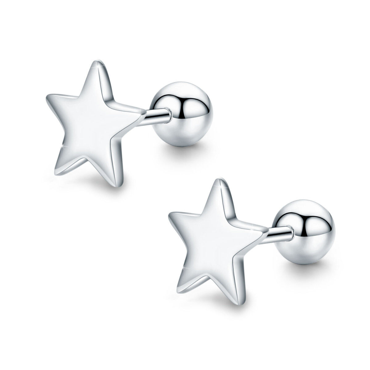 Sterling Silver Stars Stud Earrings-1