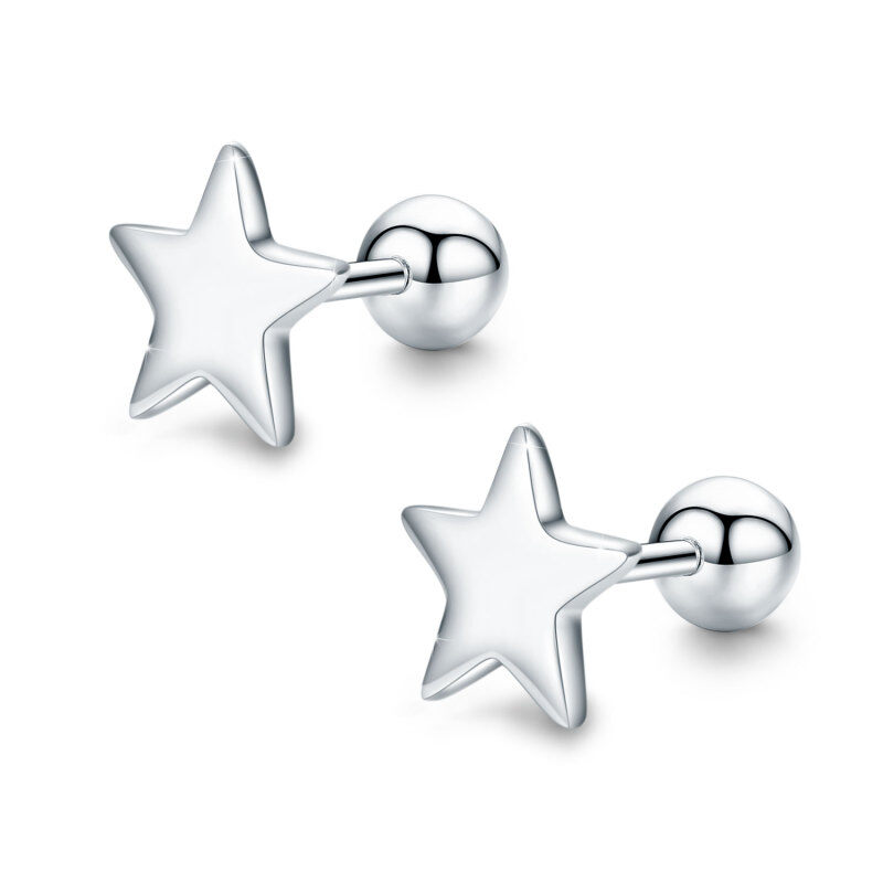 Sterling Silver Stars Stud Earrings-14