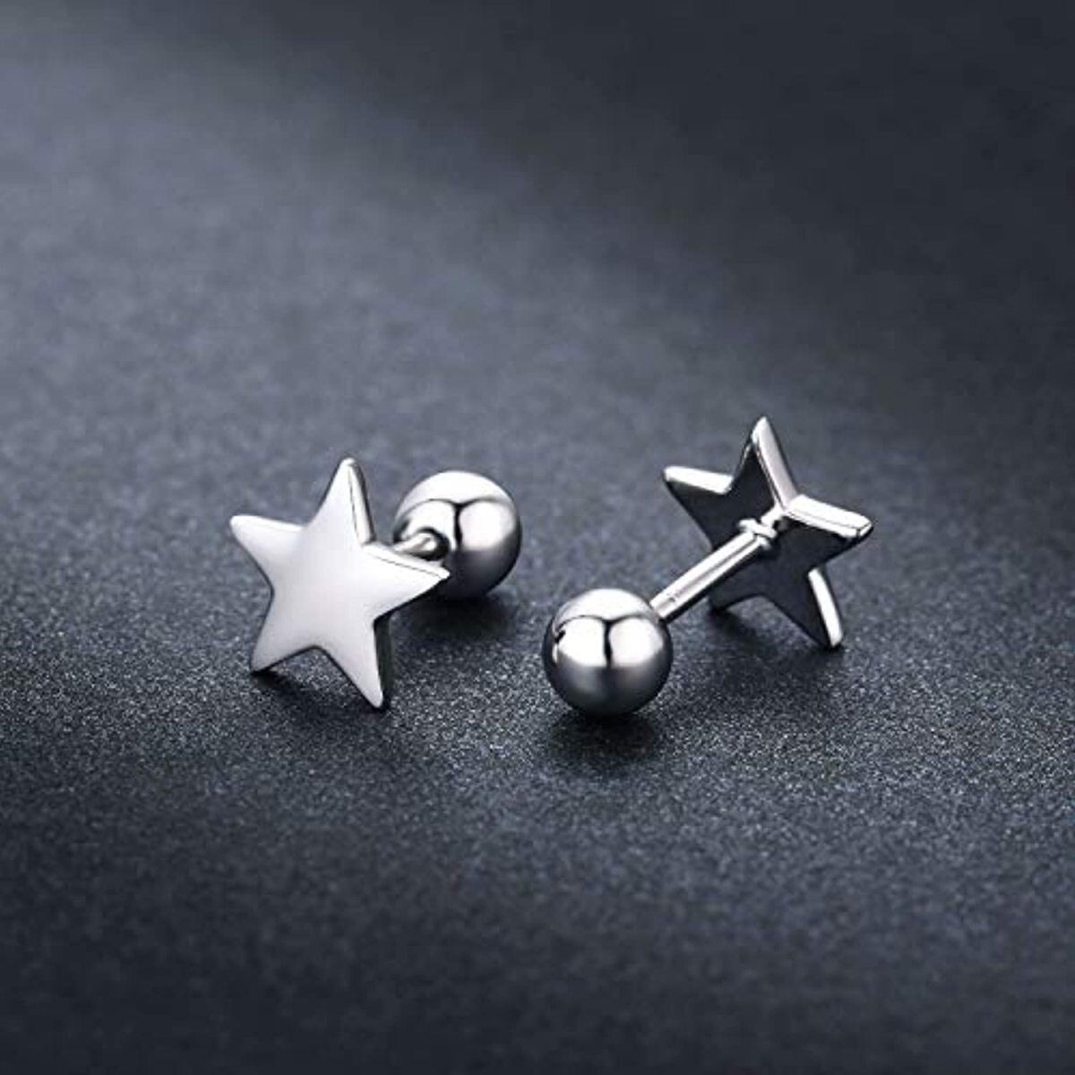 Sterling Silver Stars Stud Earrings-4