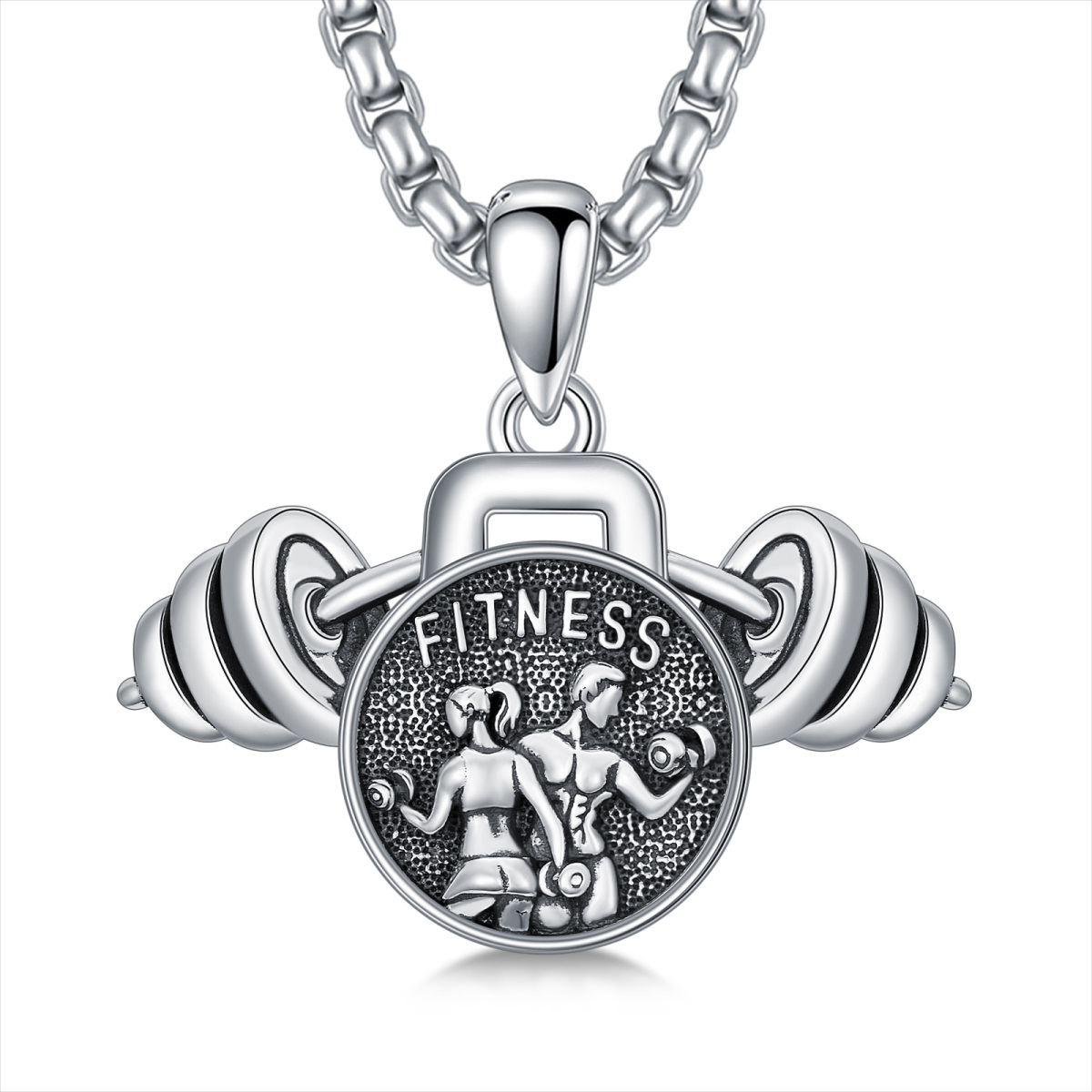 S925 Unisex Ginásio Colar Barbell Haltere Kettlebell Fitness Colar Esportes Jóias Presentes-1