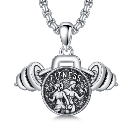 S925 Unisex Gym Necklace Barbell Dumbell Kettlebell Fitness Necklace Sports Jewelry Gifts