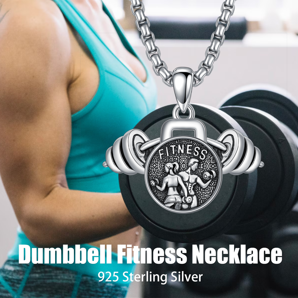 S925 Unisex Gym Necklace Barbell Dumbell Kettlebell Fitness Necklace Sports Jewelry Gifts-3