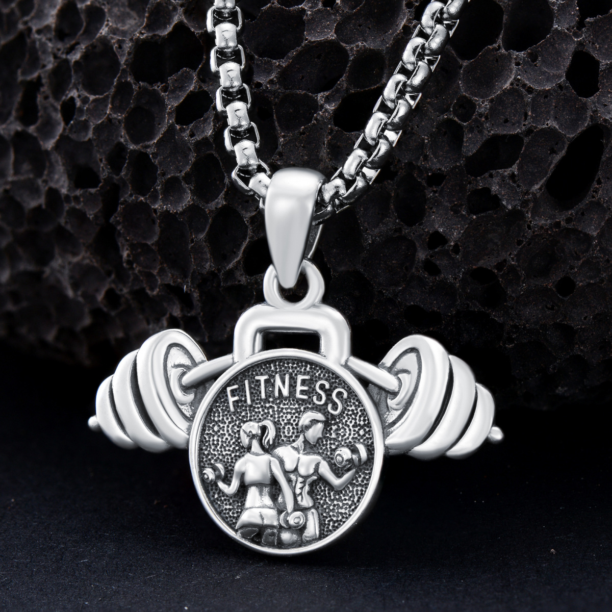 S925 Unisex Gym Necklace Barbell Dumbell Kettlebell Fitness Necklace Sports Jewelry Gifts-5