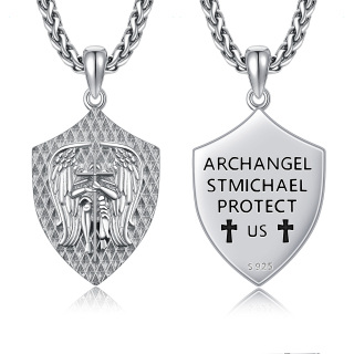 Sterling Silver Saint Michael Pendant Necklace with Engraved Word for Men-15