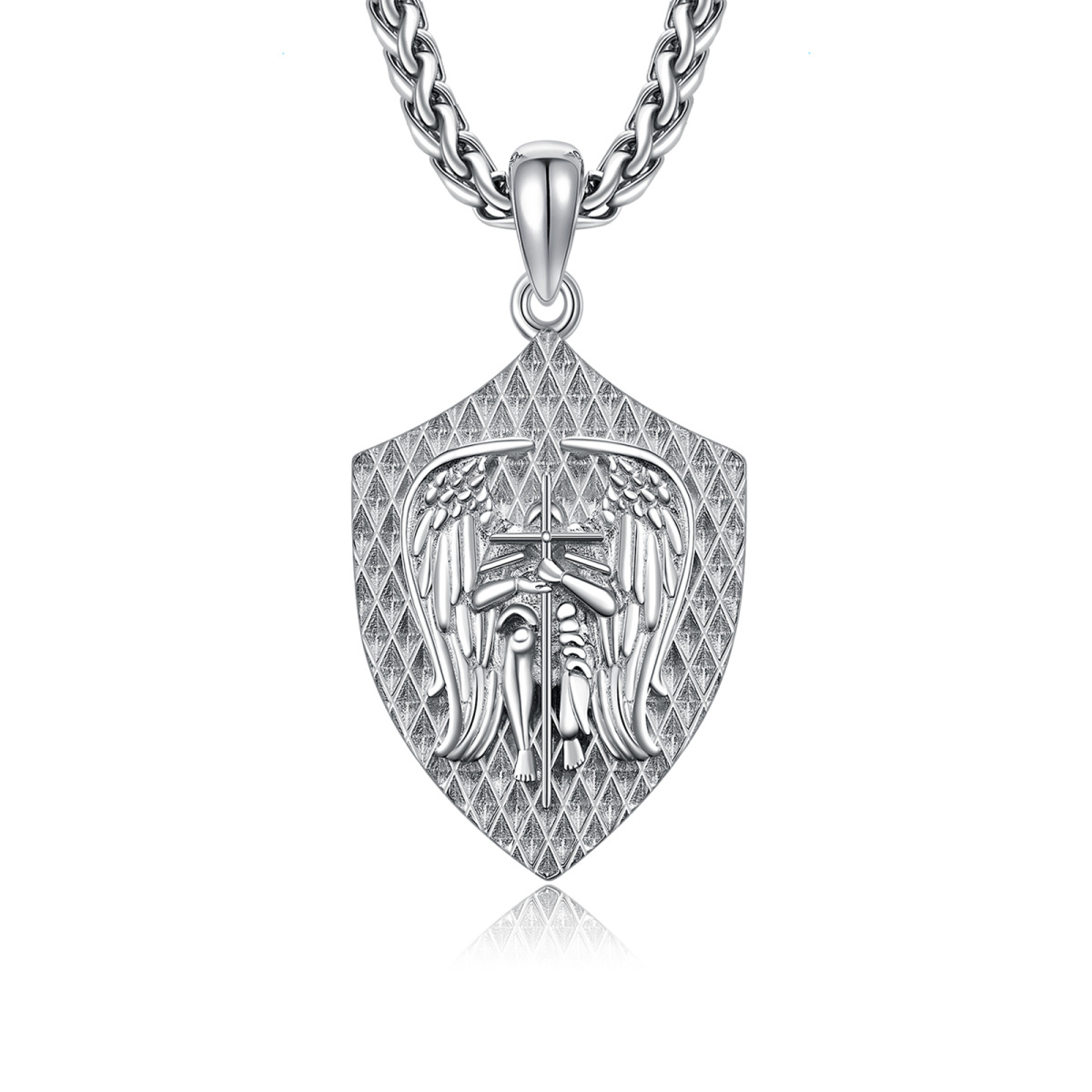 Collier pendentif Saint Michel en argent sterling avec mot gravé pour homme-2