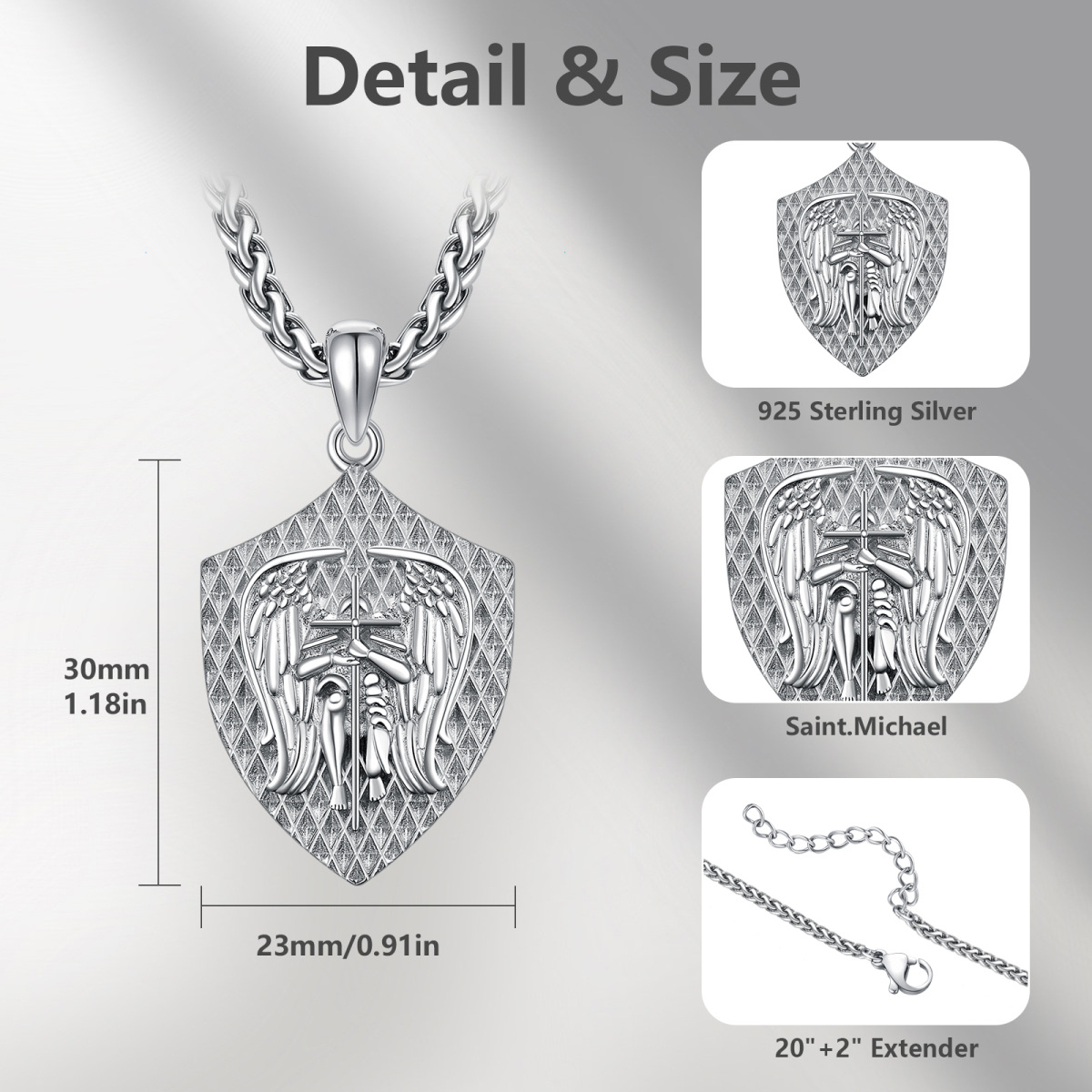 Collier pendentif Saint Michel en argent sterling avec mot gravé pour homme-5