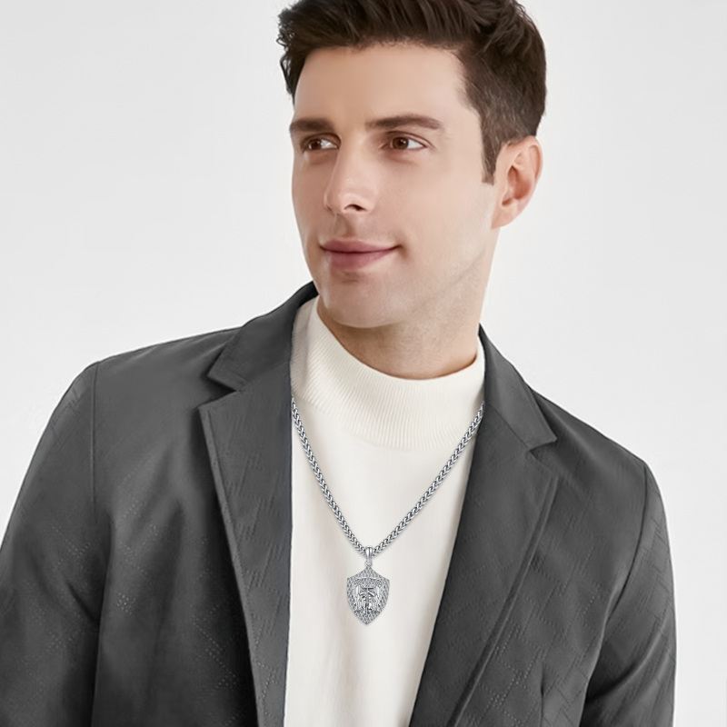 Sterling Silver Saint Michael Pendant Necklace with Engraved Word for Men-4