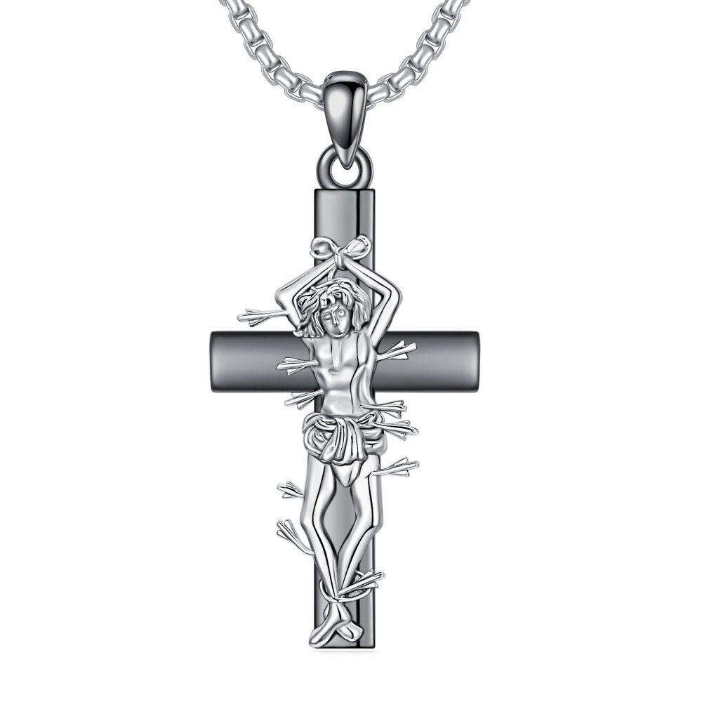 Collana con croce di San Sebastiano S925 Medaglia di San Sebastiano Posso fare ogni cosa attraverso Cristo-1