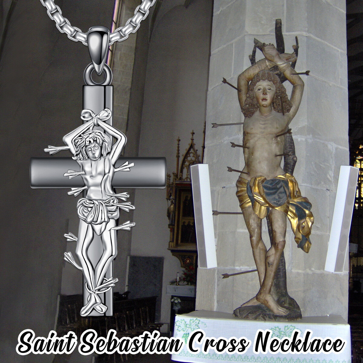 Collana con croce di San Sebastiano S925 Medaglia di San Sebastiano Posso fare ogni cosa attraverso Cristo-3