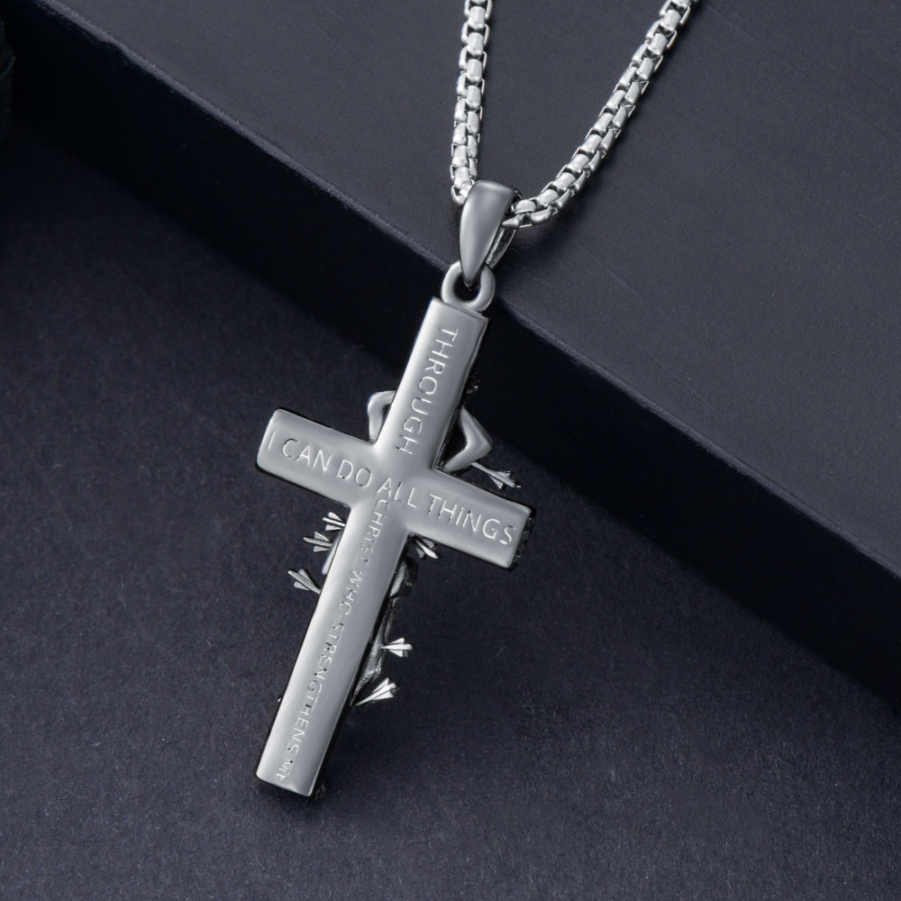 Collana con croce di San Sebastiano S925 Medaglia di San Sebastiano Posso fare ogni cosa attraverso Cristo-4