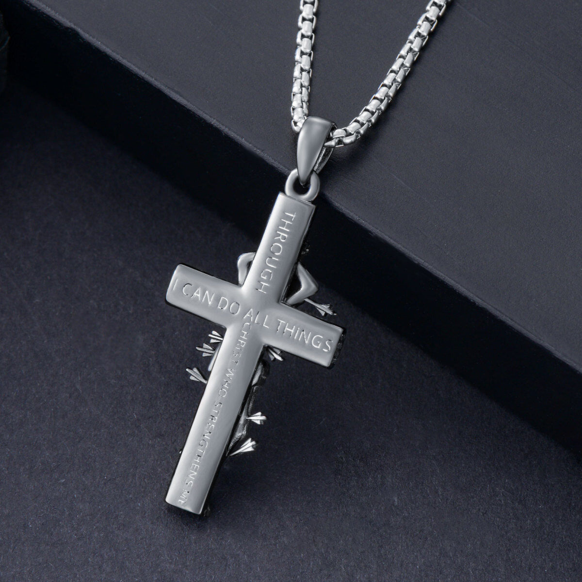 Collana con croce di San Sebastiano S925 Medaglia di San Sebastiano Posso fare ogni cosa attraverso Cristo-4
