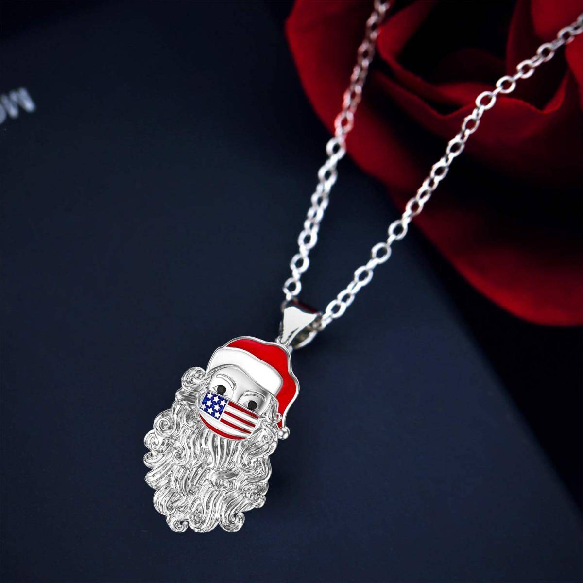 Sterling Silver Santa Claus Pendant Necklace-3