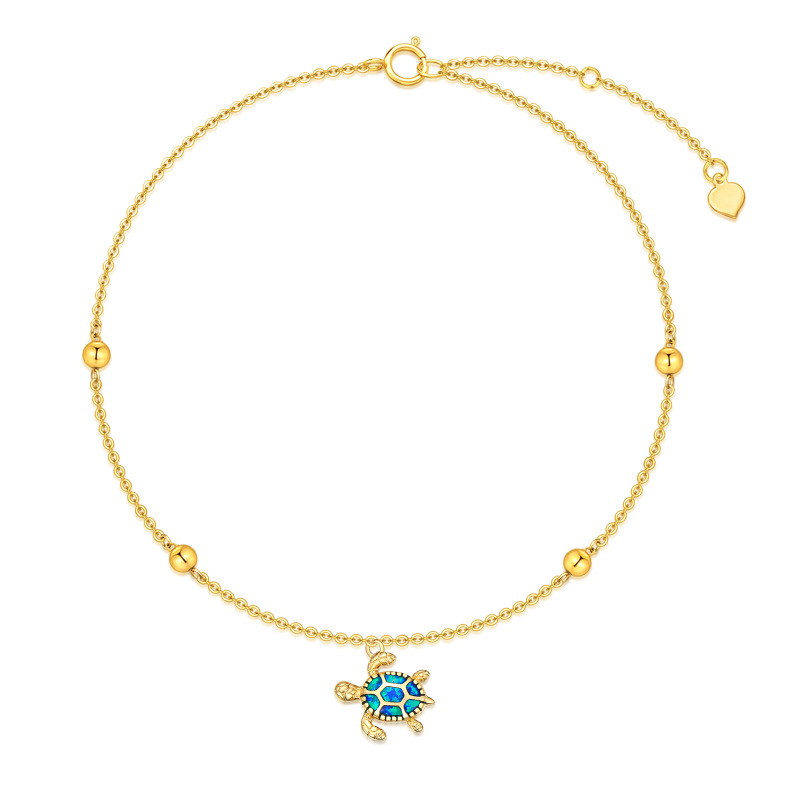 10K Gold Opal Tortoise Single Layer Charm Anklet-14
