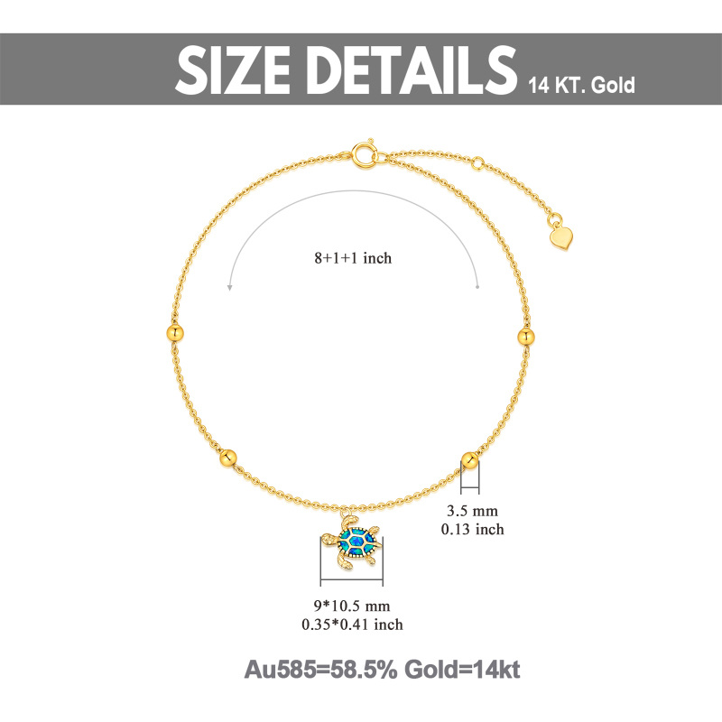 10K Gold Opal Tortoise Single Layer Charm Anklet-6
