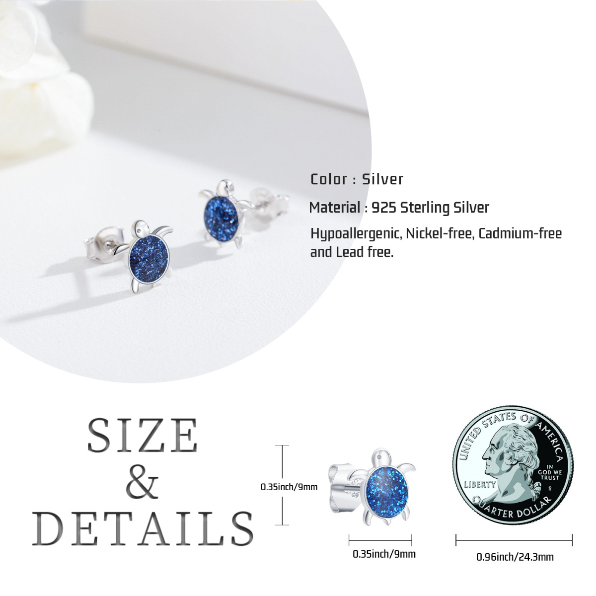 Sterling Silver Tortoise Stud Earrings-5