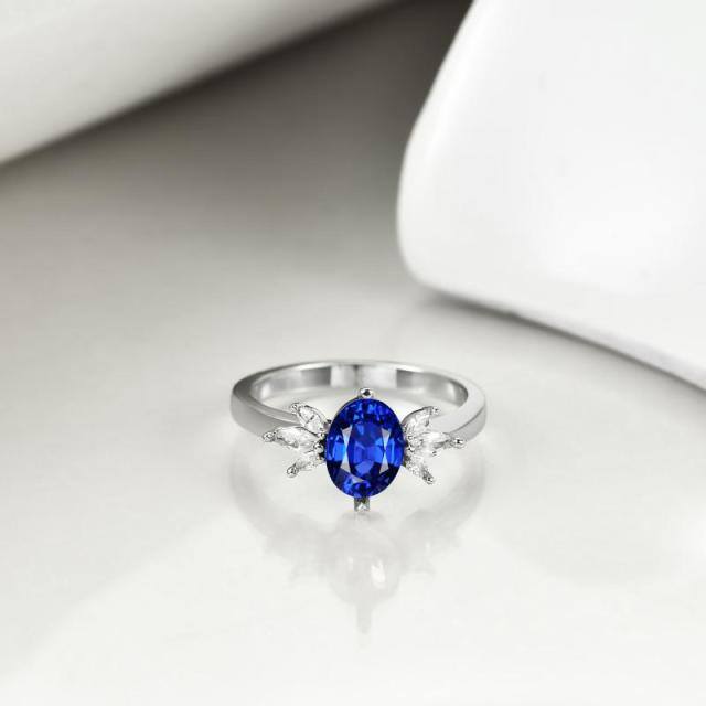 Anello con pietra portafortuna di settembre, gioielli di compleanno blu zaffiro per le donne-3