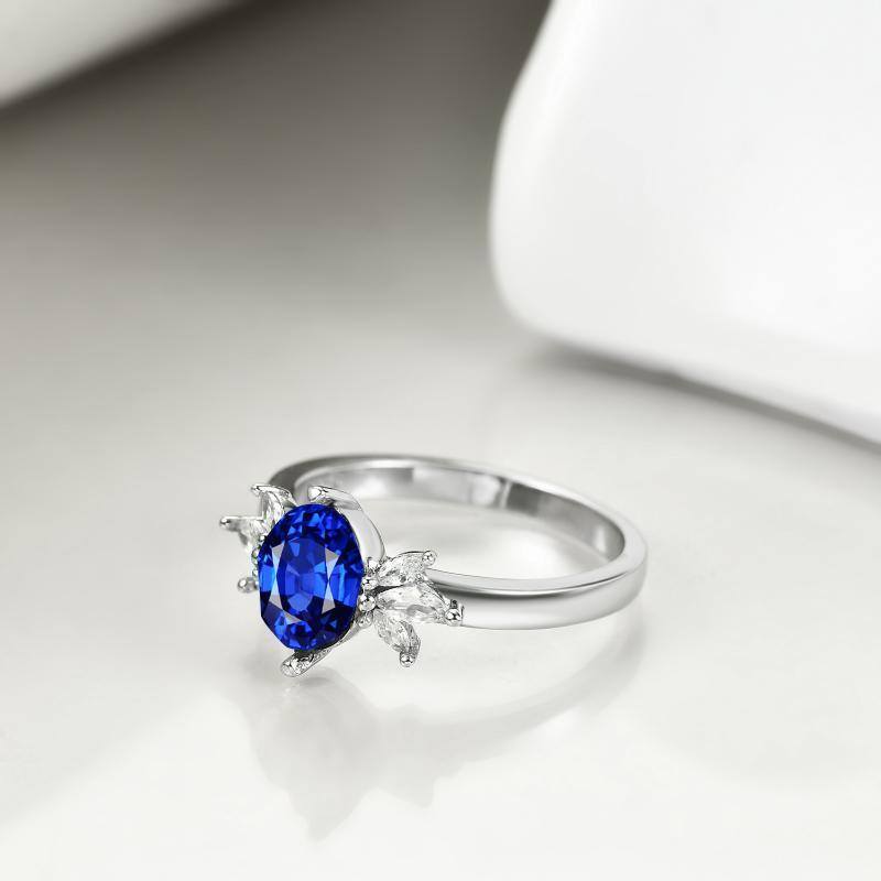 Anillo con piedra natal de septiembre, zafiro azul, joyería de cumpleaños para mujeres-4