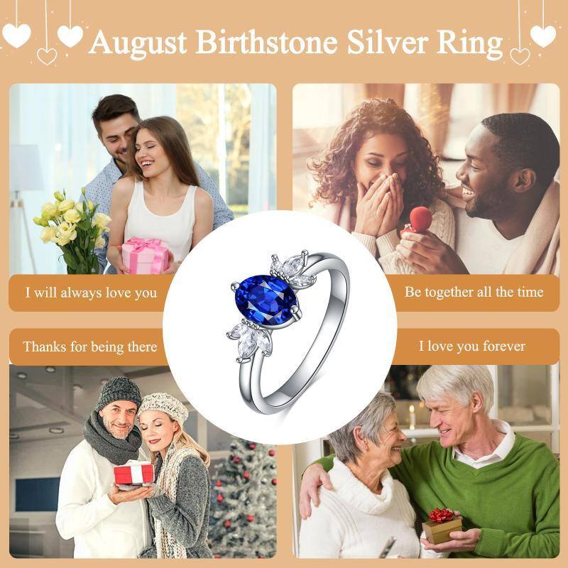 September Birthstone Ring Sapphire Blue Birthday Jewelry for Women-6