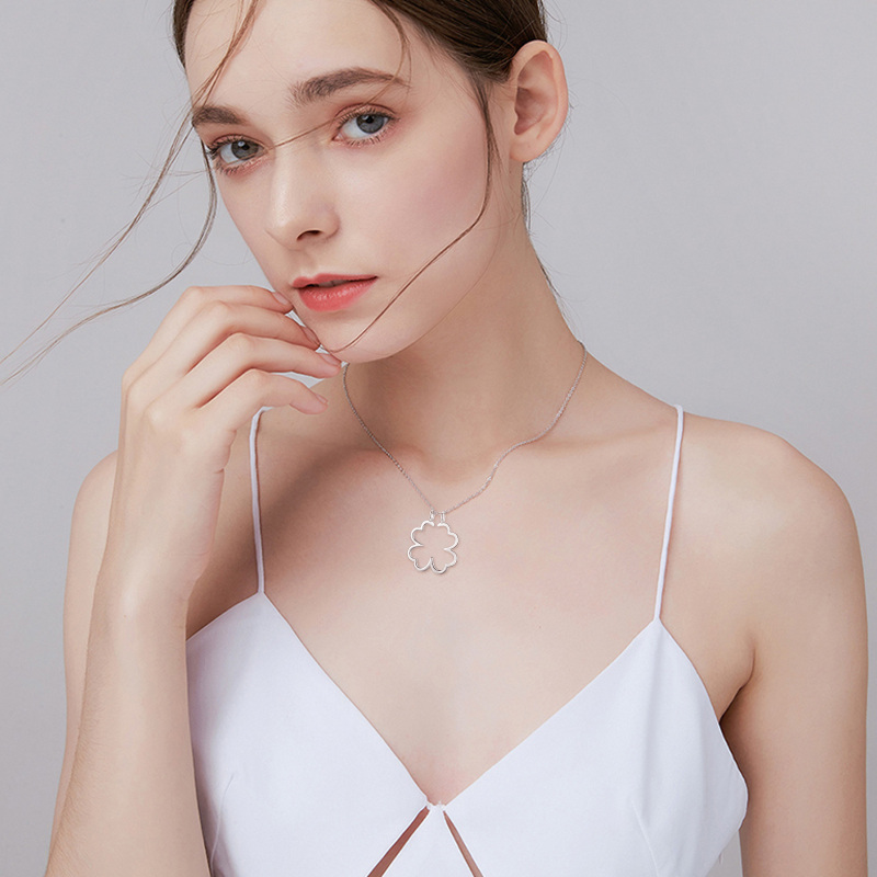Sterling Zilveren Vierblad Klaver Hanger Ketting-2