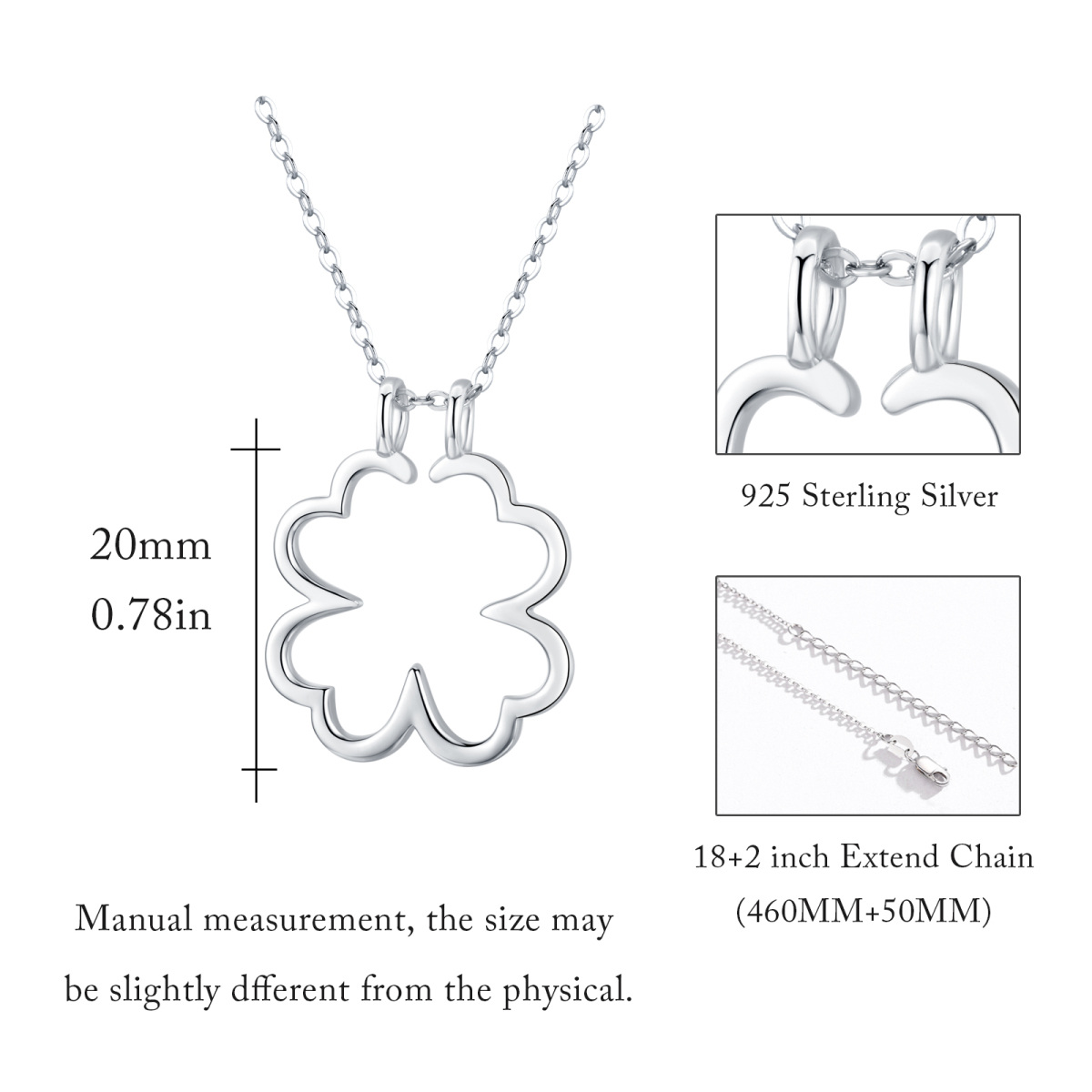 Sterling Silver Four Leaf Clover Pendant Necklace-7