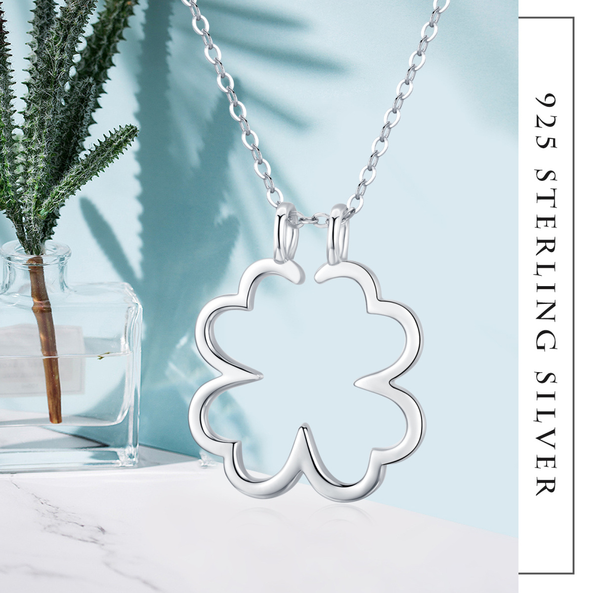 Sterling Silver Four Leaf Clover Pendant Necklace-5