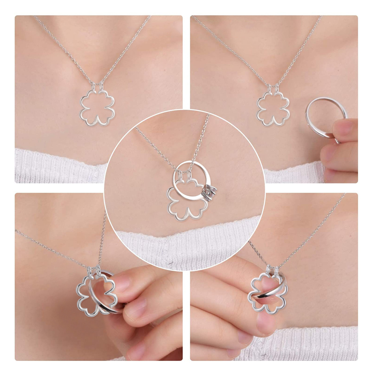 Sterling Silver Four Leaf Clover Pendant Necklace-6