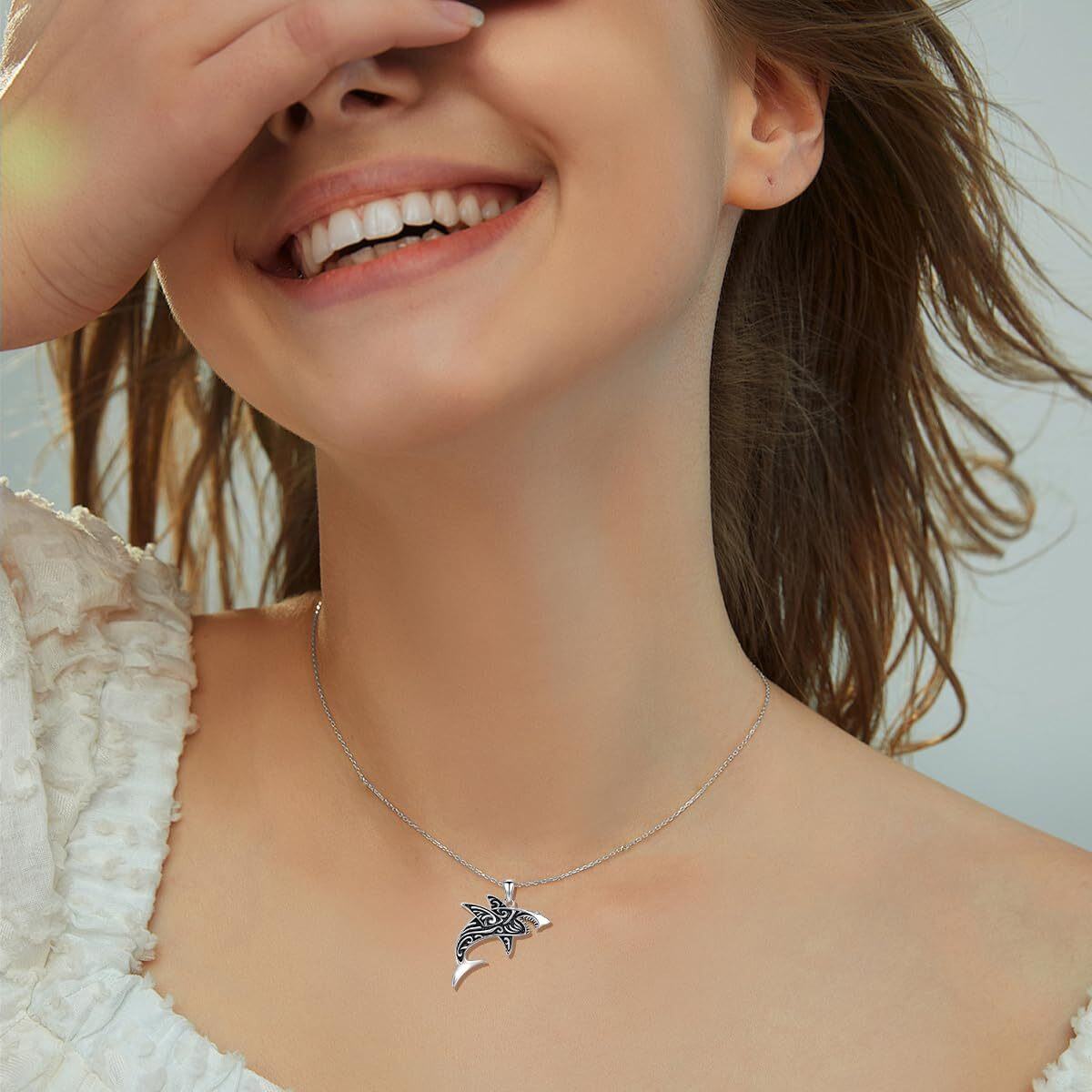 Shark Necklace Sterling Silver Shark Pendant Necklace Shark Jewelry Gifts for Women Men-2