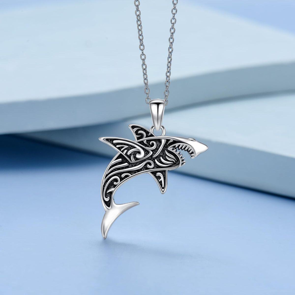 Collier avec pendentif en forme de requin en argent sterling, bijoux en forme de requin, cadeaux pour femmes et hommes-3