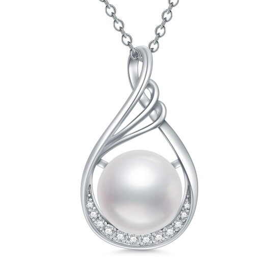 Sterling Silver Cubic Zirconia & Pearl Drop Necklace for Women