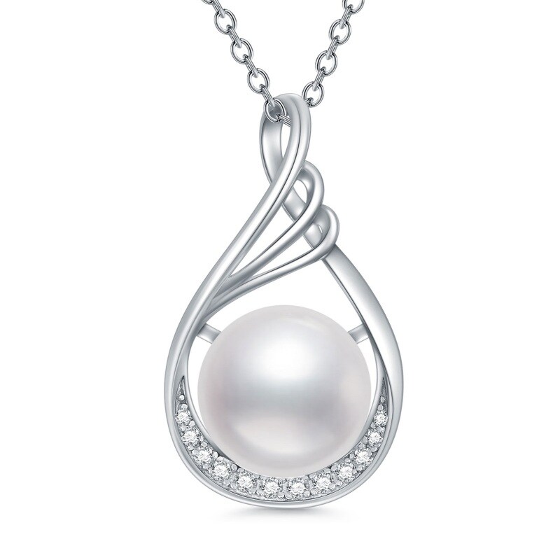 Sterling Silver Cubic Zirconia & Pearl Drop Necklace for Women-13