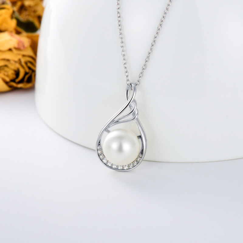 Sterling Silver Cubic Zirconia & Pearl Drop Necklace for Women-3