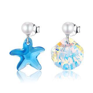 Sterling Silver Crystal & Pearl Starfish & Shell Drop Earrings-56