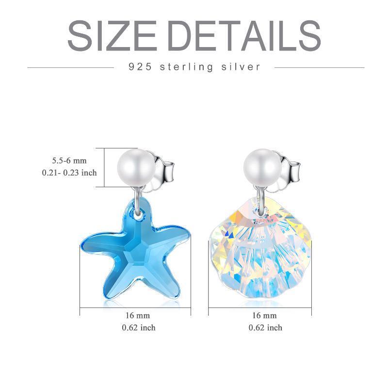 Pendientes colgantes de concha de estrella de mar con perlas de cristal en plata de ley-5