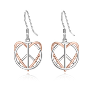 Sterling Silver Two-tone Heart & Peace Symbol Drop Earrings-5