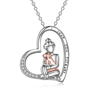 Sterling Silver Two-tone Dog & Girl Engraved Necklace for Women-59