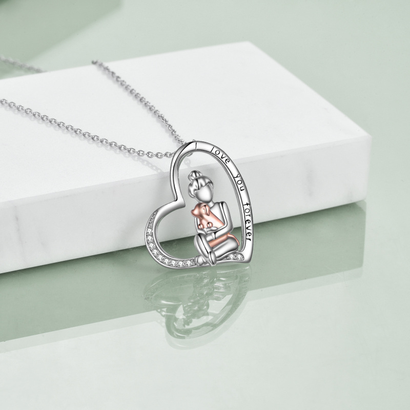 Sterling Silver Two-tone Dog & Girl Engraved Necklace for Women-4