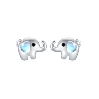 Sterling Silver Moonstone Elephant Stud Earrings-24