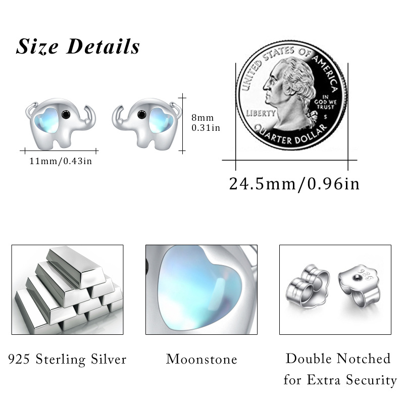 Sterling Silver Moonstone Elephant Stud Earrings-5