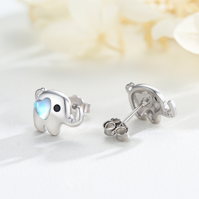 Sterling Silver Moonstone Elephant Stud Earrings-4