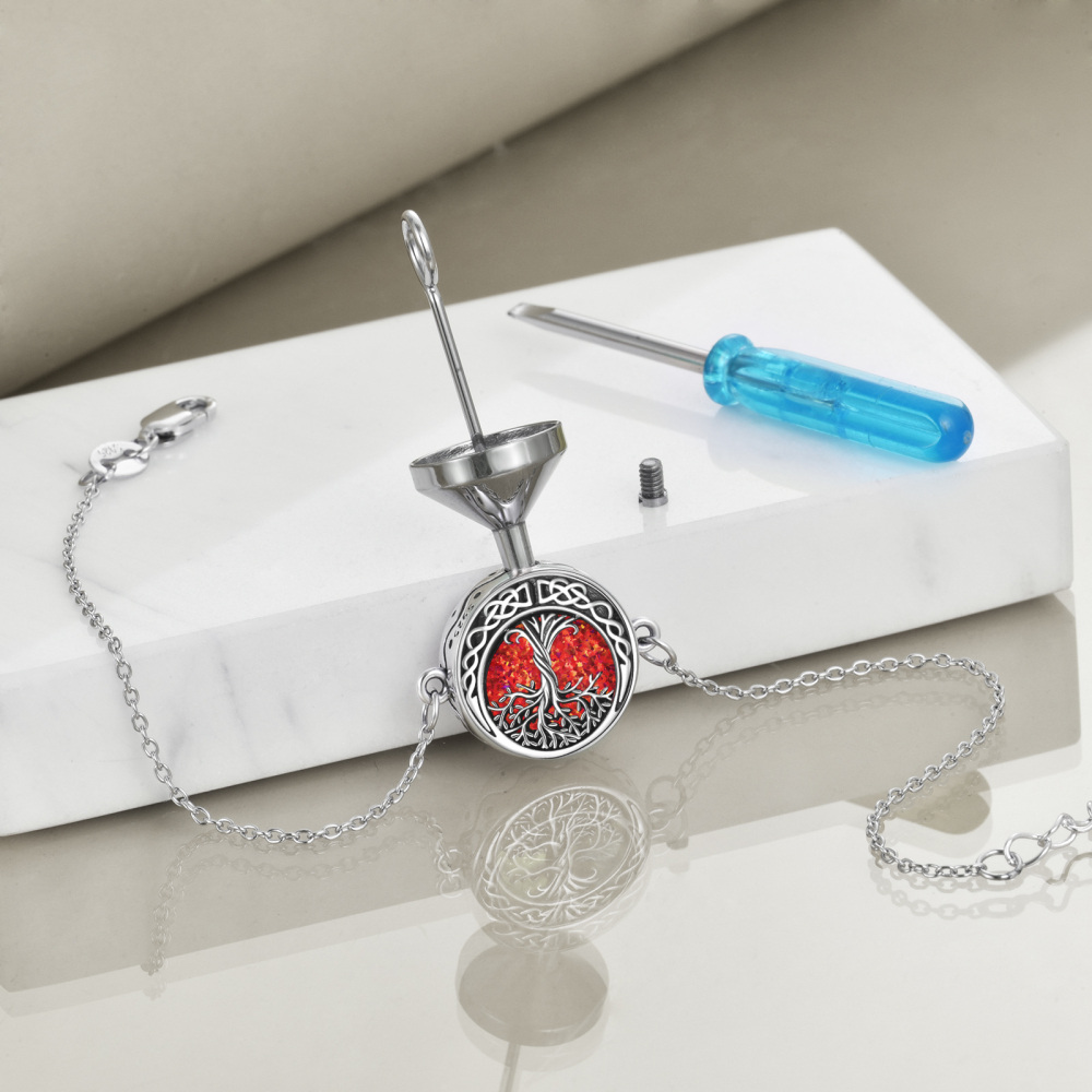 925 Silver Tree Of Life Urn Memorial Bracelet-3