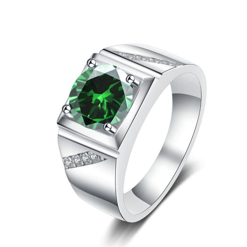 10K Or blanc 1 CT taille ronde Pierre de naissance pour homme-15