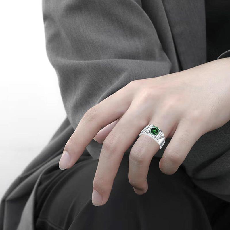 14K Or blanc 1 CT taille ronde Pierre de naissance pour homme-2