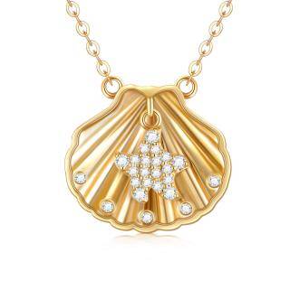 10K Gold Cubic Zirconia Shell Pendant Necklace-7