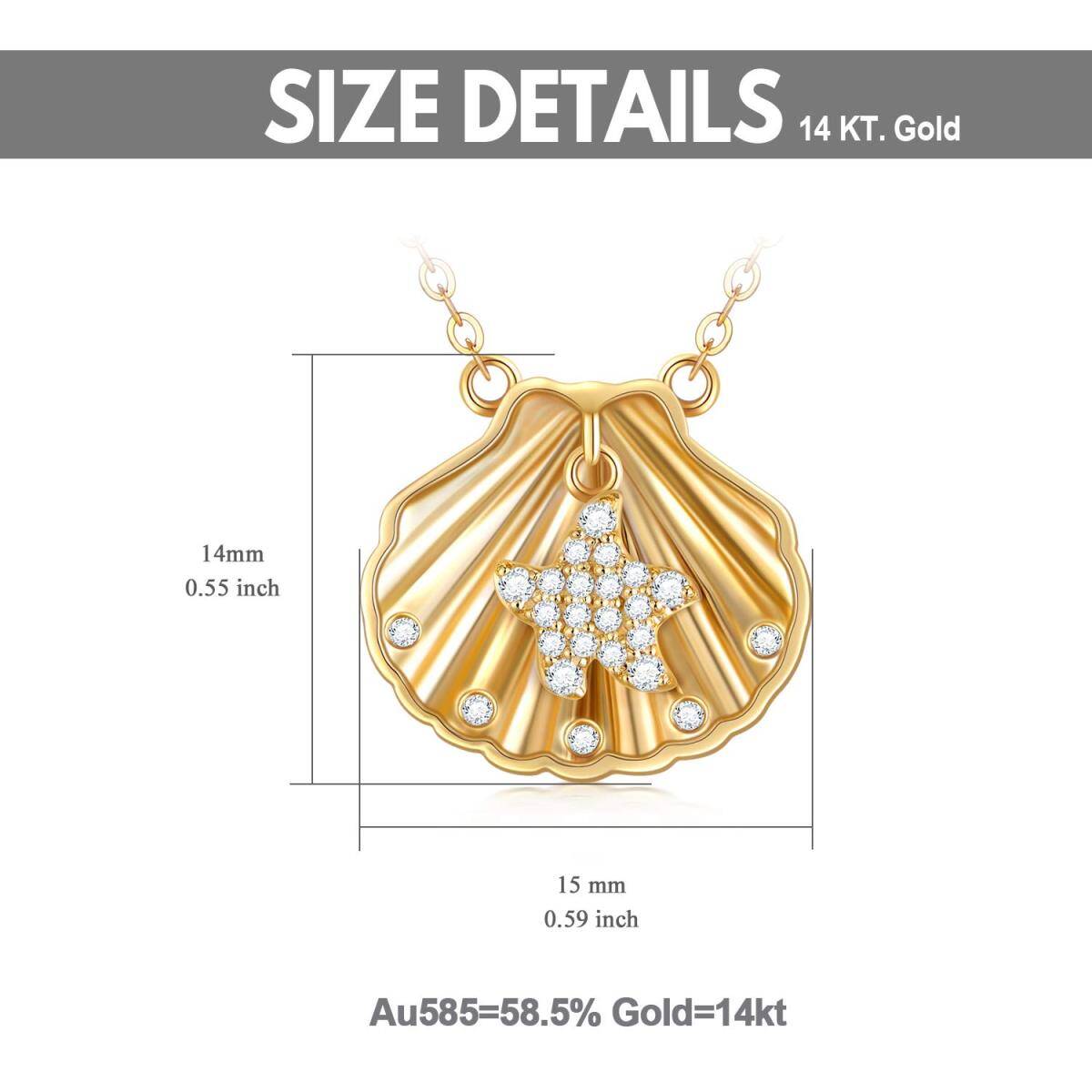 18K Gold Cubic Zirconia Shell Pendant Necklace-5