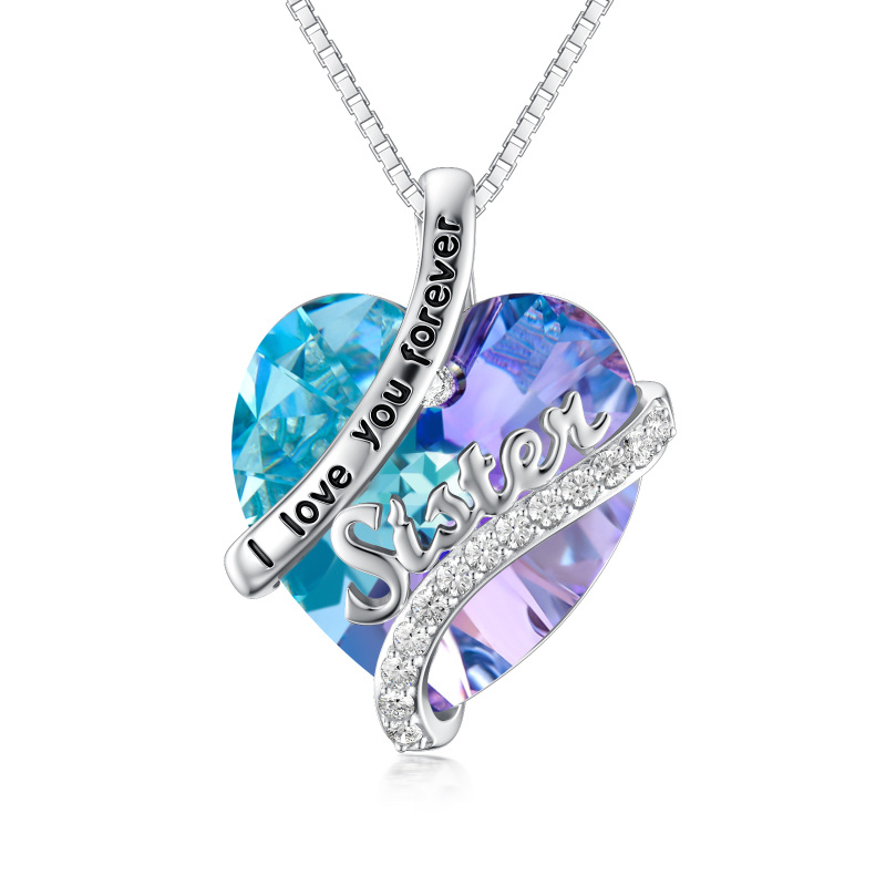 Sterling Silver Heart Crystal Sister Pendant Necklace Birthday Jewelry Gifts For Women Sister-2