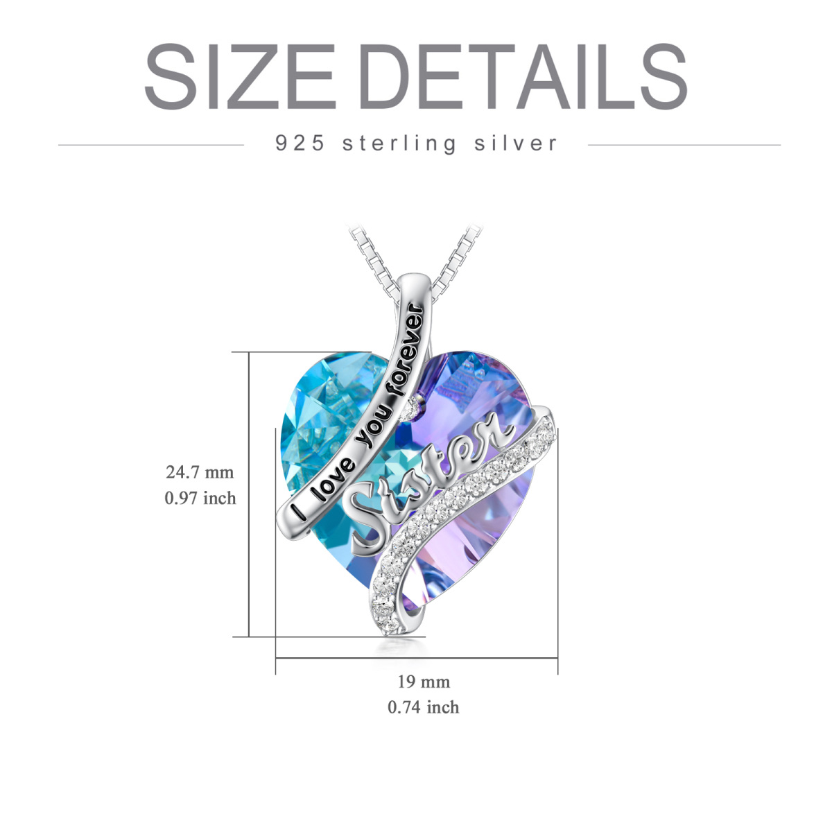 Sterling Silver Heart Crystal Sister Pendant Necklace Birthday Jewelry Gifts For Women Sister-6