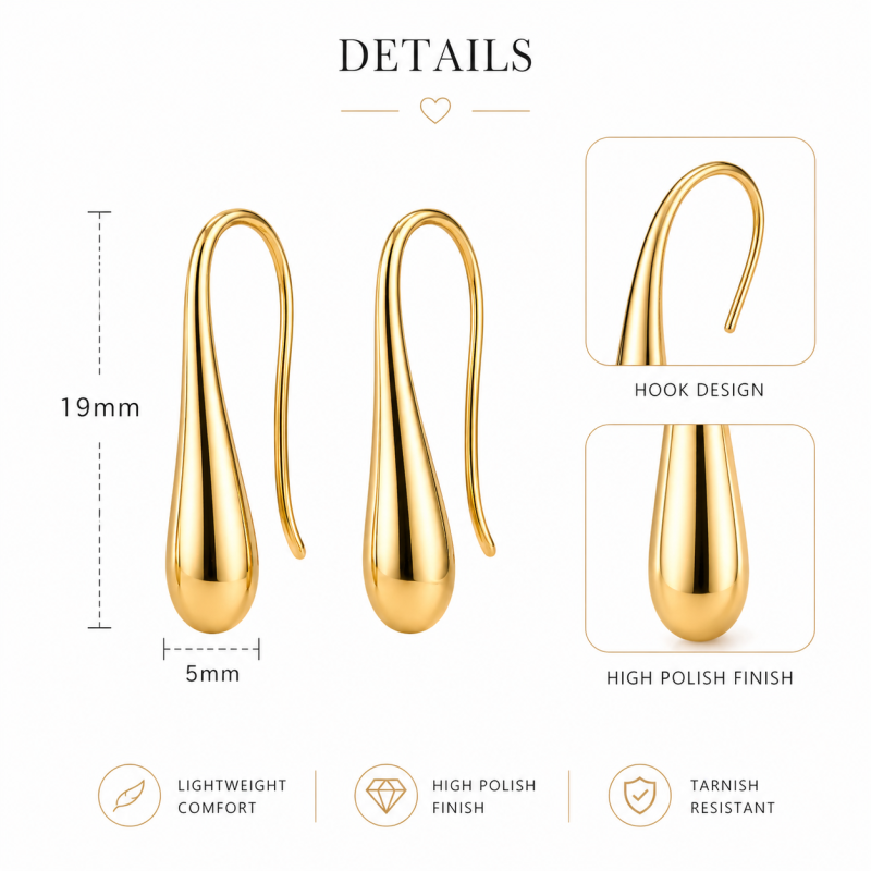 Sterling Silver with Yellow Gold Plated Slim Teardrop Drop Earrings-4