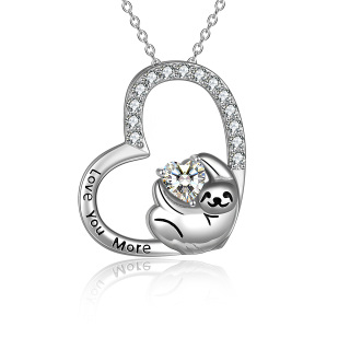 Sterling Silver Cubic Zirconia Sloth Heart Necklace for Women-5