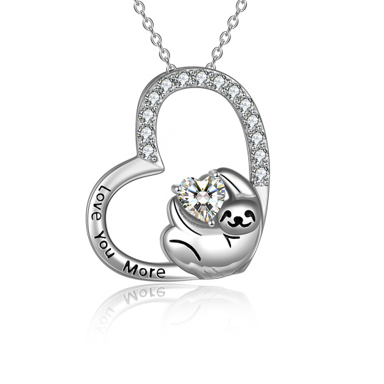 Sterling Silver Cubic Zirconia Sloth Heart Necklace for Women